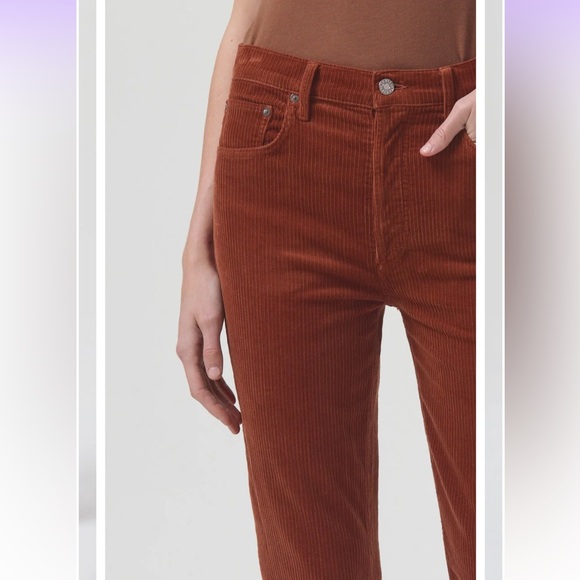 NWT AGOLDE Riley High Rise Corduroy Ankle Straight Jeans in Saddle - Size 26 - Picture 3 of 16